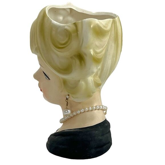 Vintage Inarco Head Vase Blonde Pearl Earrings Necklace E5622 - Picture 5 of 15